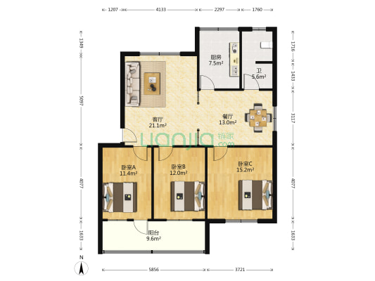 泰安市农业科学研究所宿舍 3室2厅1卫 109平方