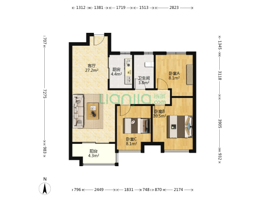 合景映月湾 3室1厅1卫 94平方