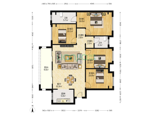 清镇吾悦广场 4室1厅2卫 133平方