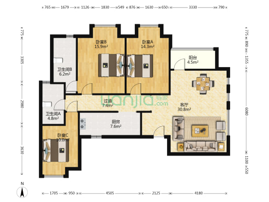 金桂园(金桂街) 3室1厅2卫 129平方