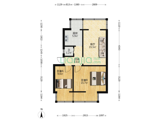 昆明公交集团有限责任公司北站住宅区 2室1厅1卫 46平方