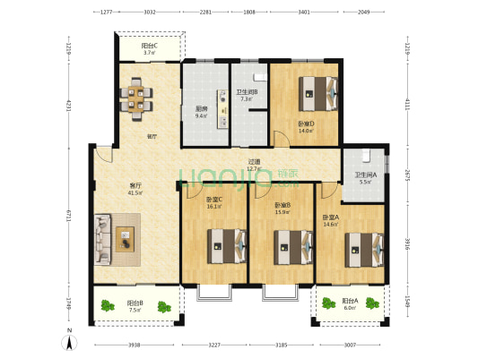 桃花苑 4室1厅2卫 171平方