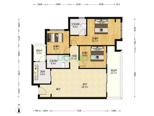 中海云麓世家 3室1厅2卫 113平方