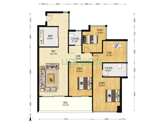 睿智华庭 4室1厅2卫 121平方