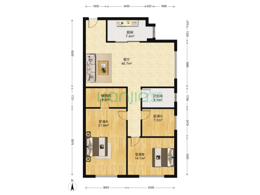 维也纳花园 3室1厅1卫 141平方
