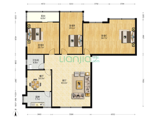 桂家巷4号 3室2厅1卫 162平方