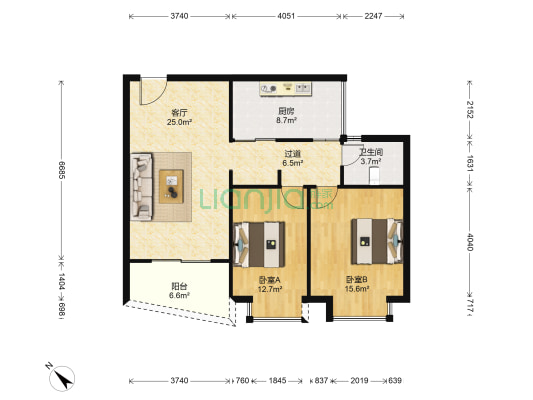 新城绿洲 2室1厅1卫 95平方