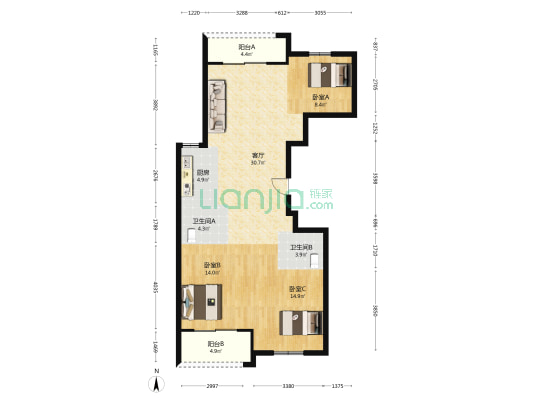 龙馨锦苑 3室1厅2卫 120平方