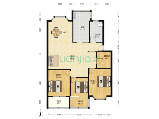 江家新村 3室1厅1卫 127平方