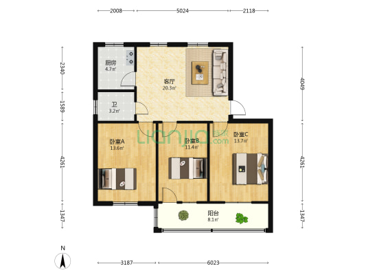 万嘉家属院 3室1厅1卫 86平方