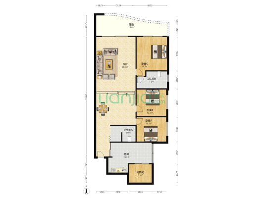 滨江大厦 3室1厅2卫 178平方