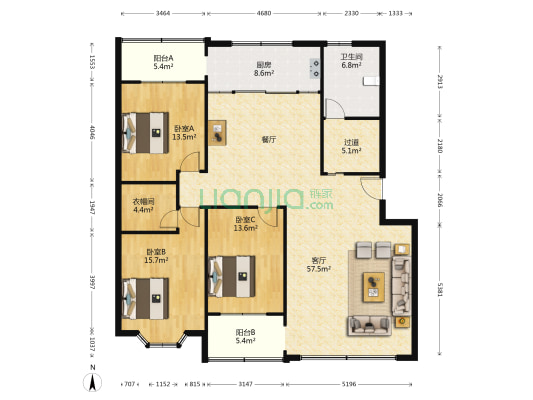 金城花园 3室1厅1卫 160平方