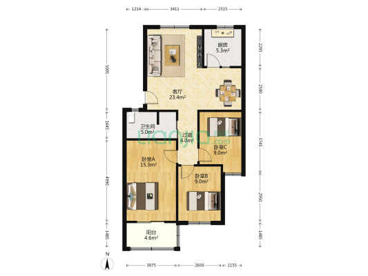 和苑新居 3室1厅1卫 92平方