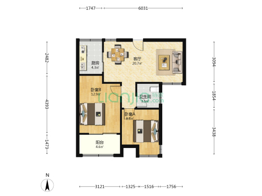 东虹花苑牛首苑 2室1厅1卫 71平方