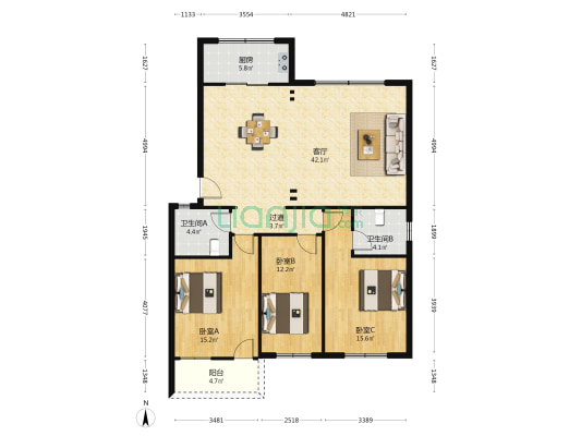 新星花园 3室1厅2卫 126平方