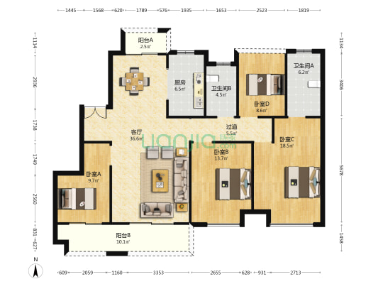 长房宁城府 4室1厅2卫 143平方