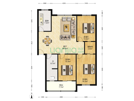 河畔林语 3室1厅1卫 124平方