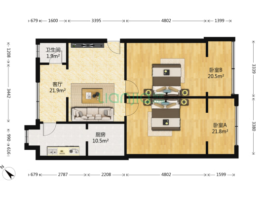 粮贸小区 2室1厅1卫 89平方