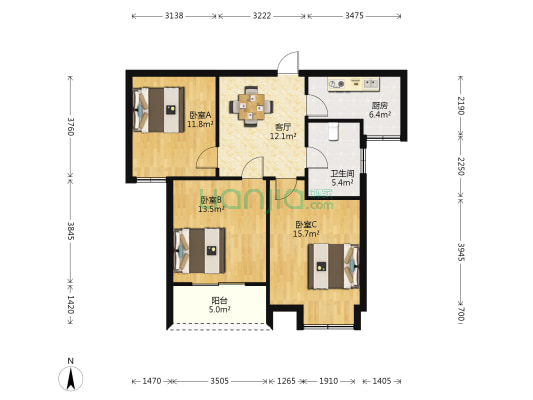 西周嘉园 3室1厅1卫 87平方