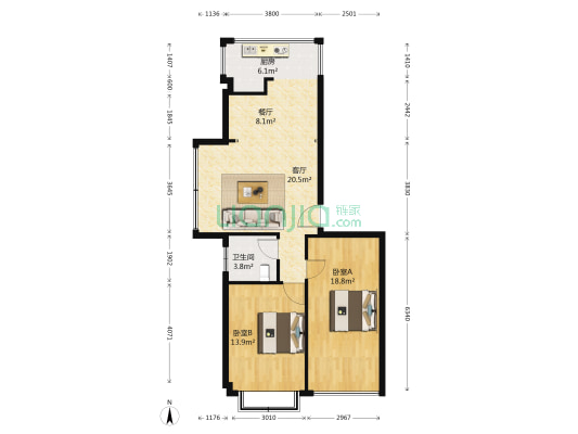 璟江花园小区 2室2厅1卫 87平方