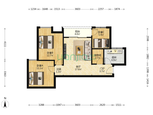 光大阅江豪庭 3室1厅0卫 87平方
