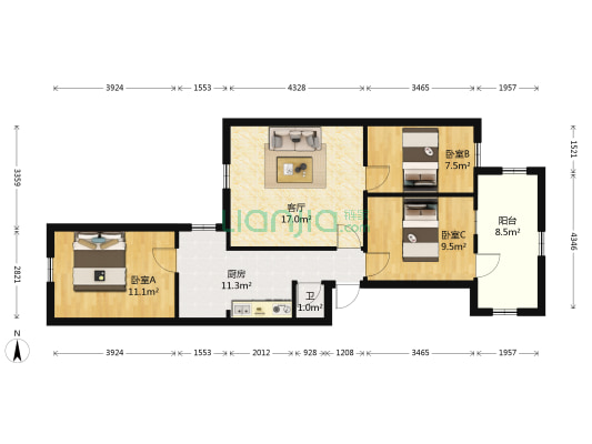 电科所住宅 3室1厅1卫 63平方