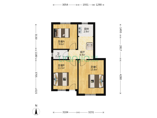 经济学院宿舍 3室1厅1卫 64平方