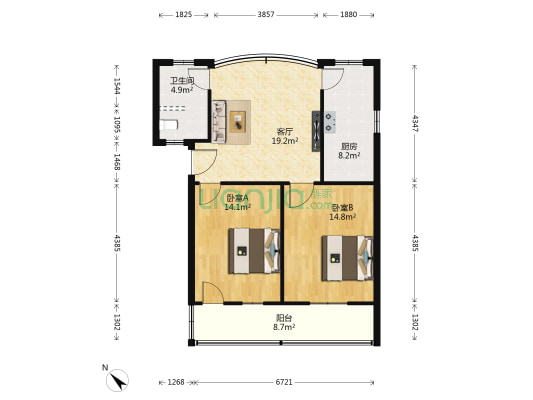 长征路地税局家属院 2室1厅1卫 86平方