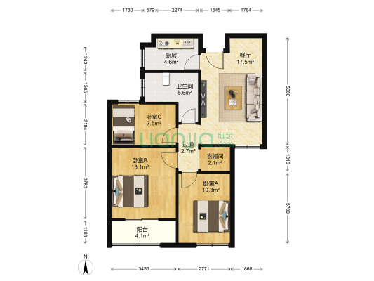 长城苑 3室1厅1卫 91平方