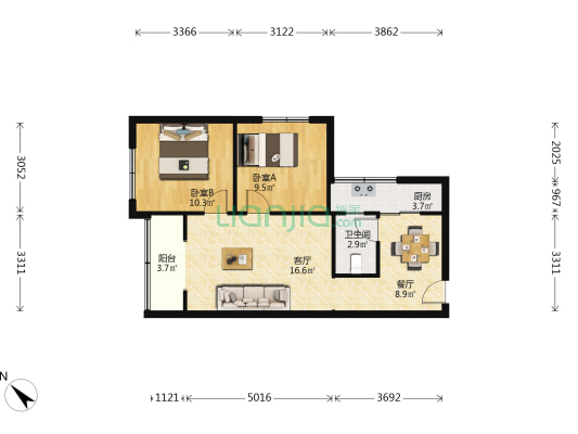 建华南巷4号 2室2厅1卫 62平方