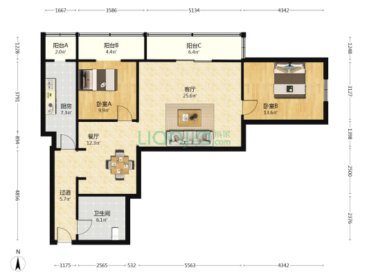 合汇大厦 2室2厅1卫 130平方