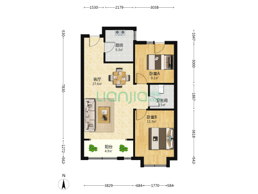 桃园丽璟城 2室1厅1卫 90平方