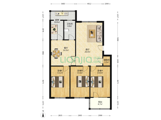 荣福道十小住宅楼 3室2厅1卫 128平方