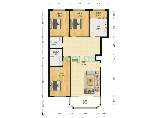荷兰庄园 3室1厅2卫 164平方