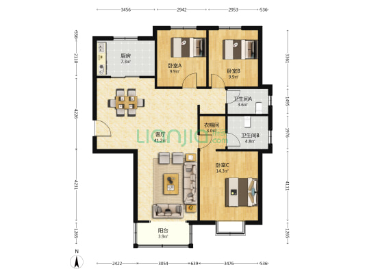 北昌新苑 3室1厅2卫 133平方