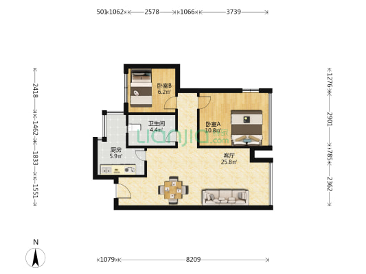 国信睿德公园1号 2室1厅1卫 69平方