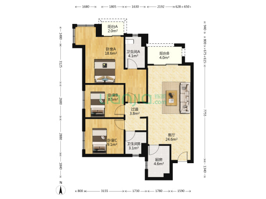 南峰水岸华府 3室1厅2卫 102平方