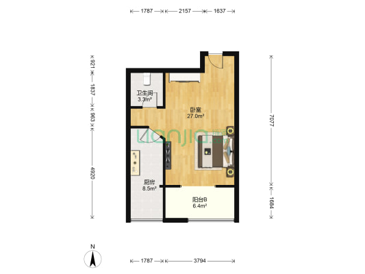凯森福景美地 1室0厅1卫 56平方
