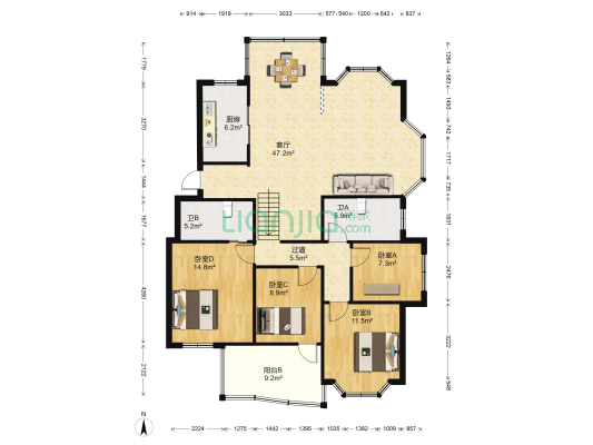 嘉南公寓 4室1厅2卫 143平方