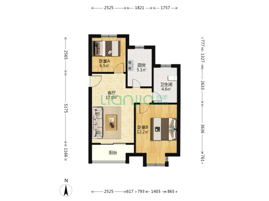 甫澄花园 2室1厅1卫 76平方