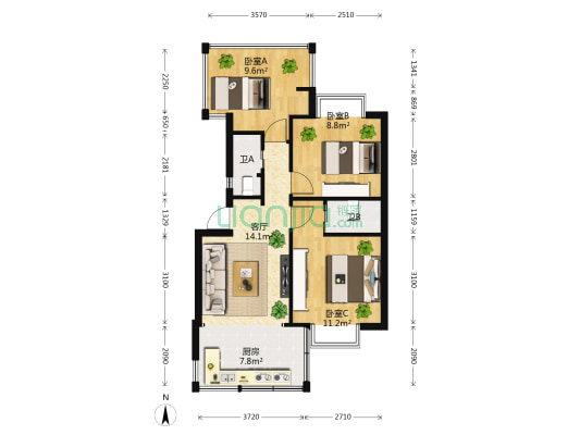 物资大院 3室1厅2卫 46平方