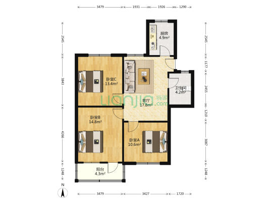 顺河顺河回族区顺河分局家属院X 3室1厅1卫 85平方