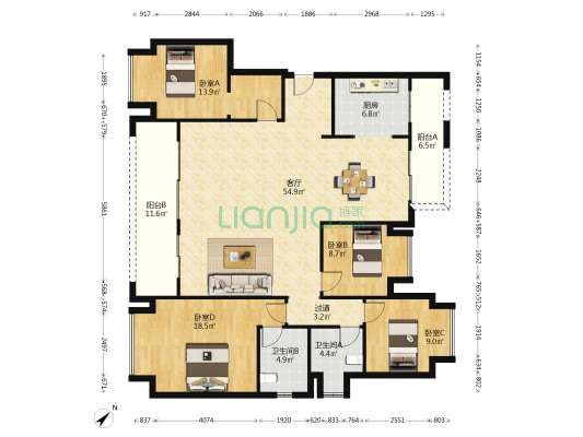 龙湖长滩原麓澄园B区 4室1厅2卫 154平方