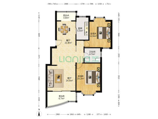 紫竹馨苑 2室2厅1卫 104平方
