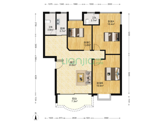 海华楼 3室1厅2卫 112平方