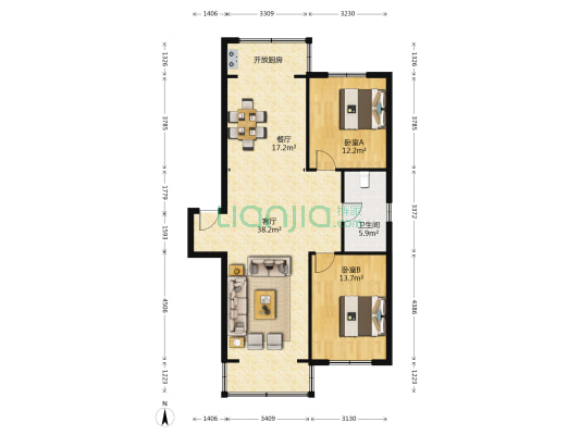 中华雅苑 2室2厅1卫 110平方