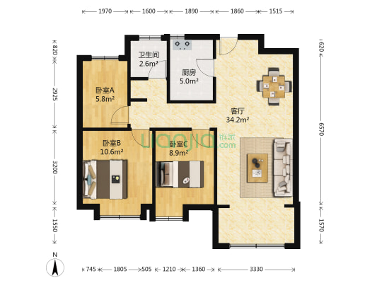 高尔夫花院 3室1厅1卫 73平方
