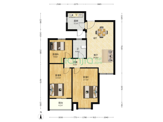 忆江南小区南区 3室1厅1卫 108平方