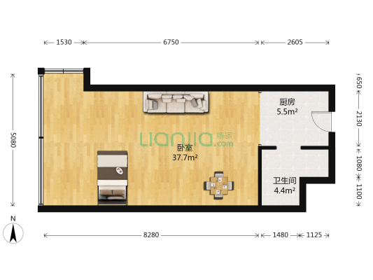恒丰嘉恒公寓 1室0厅1卫 58平方
