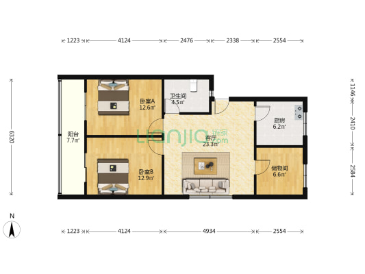 盐业公司住宅楼 2室1厅1卫 88平方